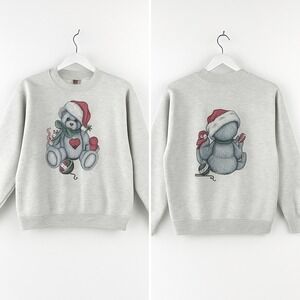 Vintage Fruit of‎ the Loom Christmas Teddy Bear Sweatshirt Crewneck Size Large